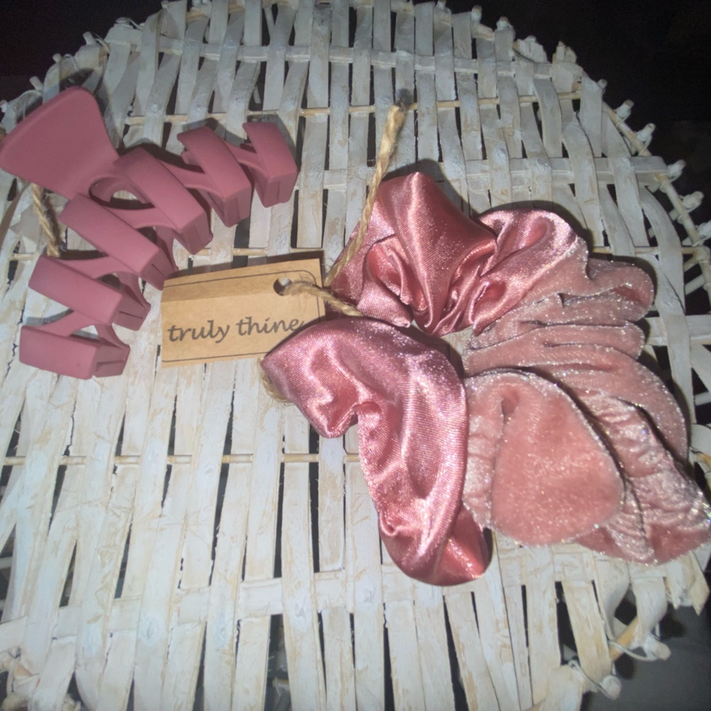 Plush Pink Satin Hair Scrunchies Set